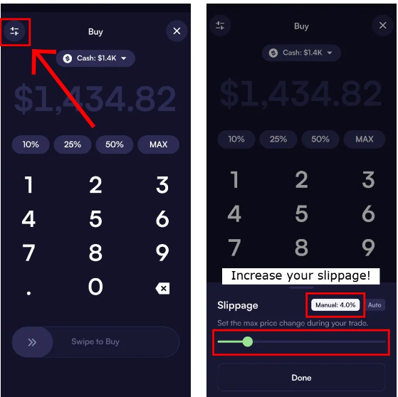 how to increase slippage in the moonshot app